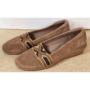 Grasshoppers Aztec Womens wedge Suede Boho loafers Shoes casual‎ Brown
